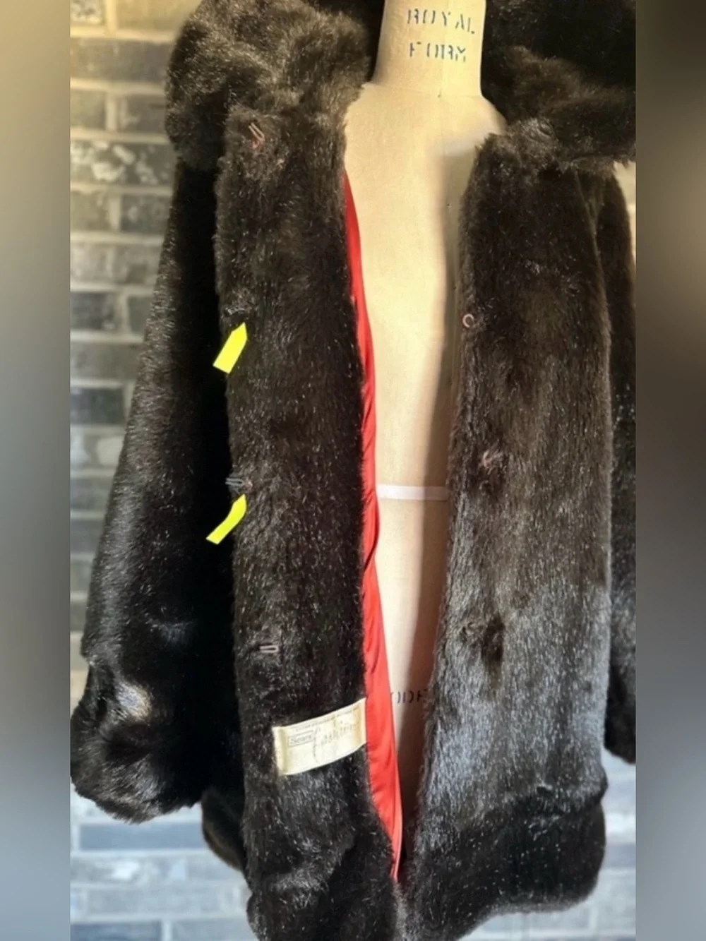 Vintage Sears Fashions Faux Fur Coat Brown Shaggy Mod Glam Womens 12